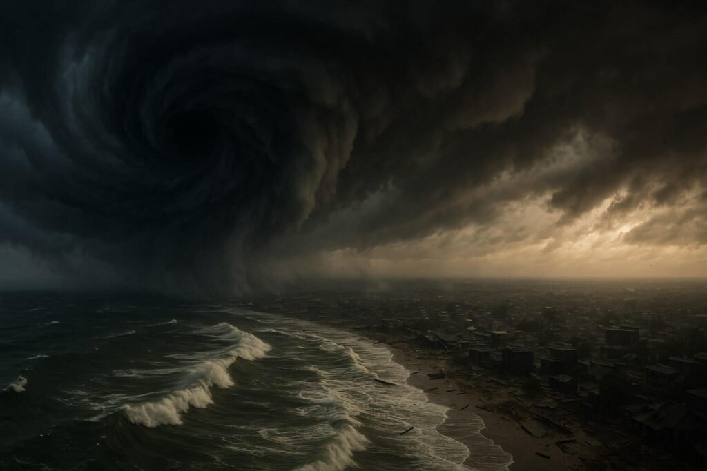 Cyclone Over Storm-Battered City