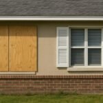 Contrasting Window Coverings on Suburban Home, window boards Hurricane Shutter Installation Costs
