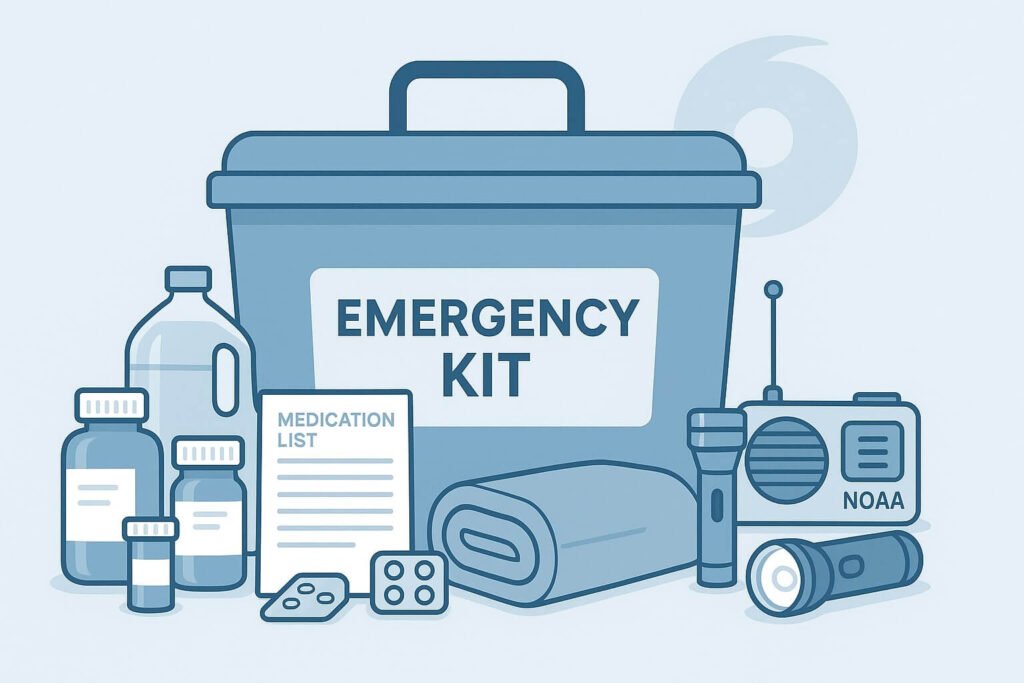Create the perfect hurricane supply kit for seniors. Discover essential items, medication tips, power backup, and safety planning in this senior-focused storm prep guide.